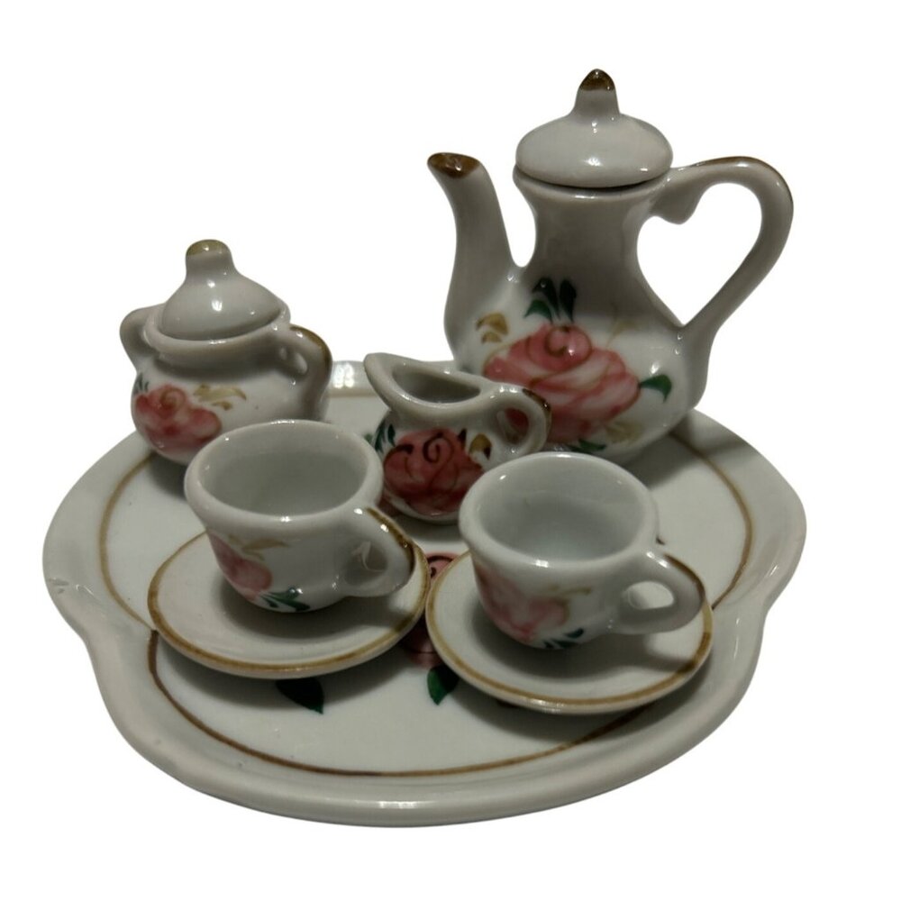Miniature Hand Painted Stoneware 10 Piece Collectors Tea Set from Thailand